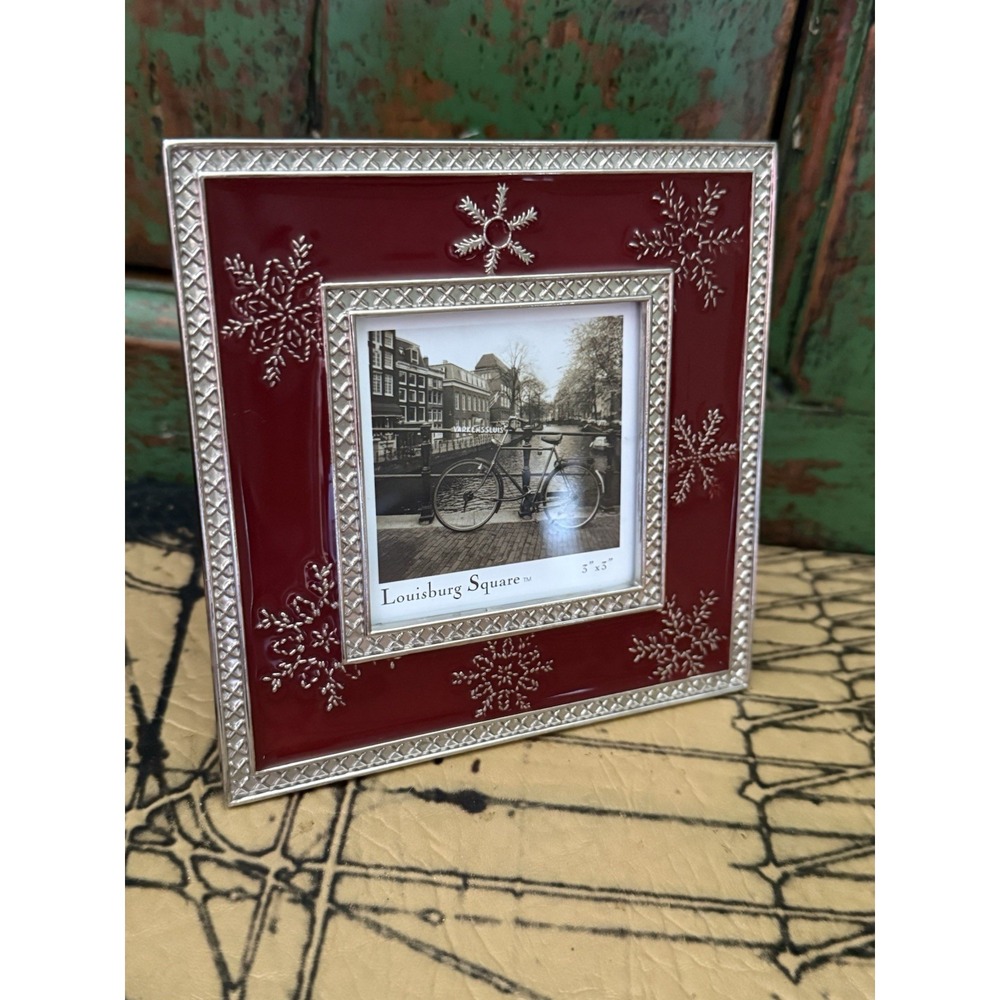 Vintage Metal 5x5 Picture Frame Red With Snowflake Design London Square